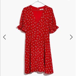 Silk Ruffle Sleeve button dress with lilies
